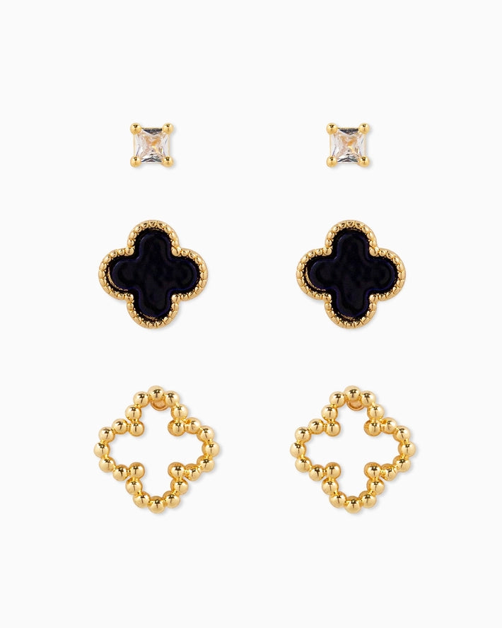 Mother of Pearl Clover & Stud Earring Set