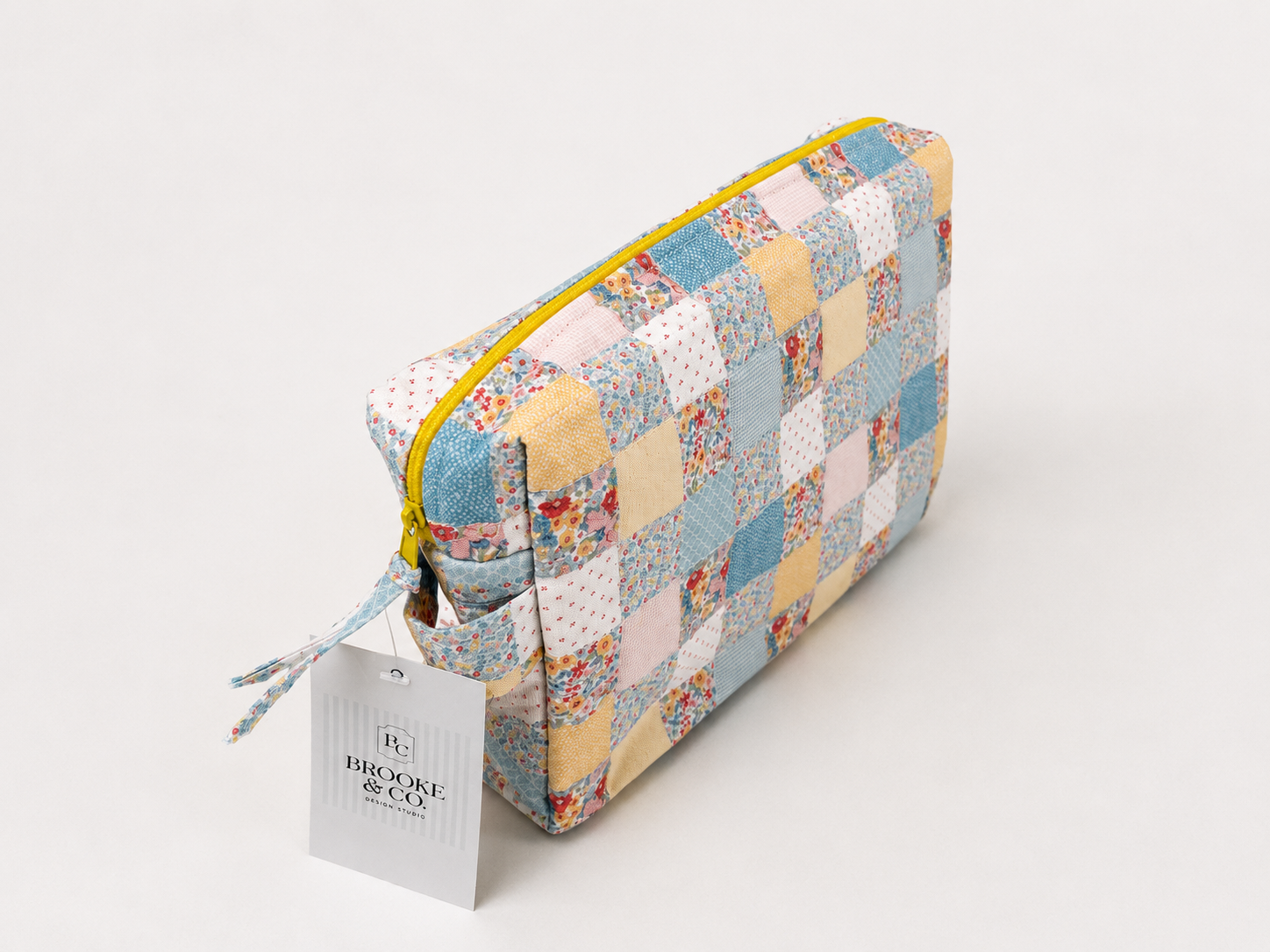 Brooke & Co patchwork makeup bag side view