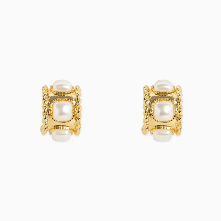 Rope Textured Square Pearl Hoop Earring