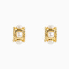Rope Textured Square Pearl Hoop Earring