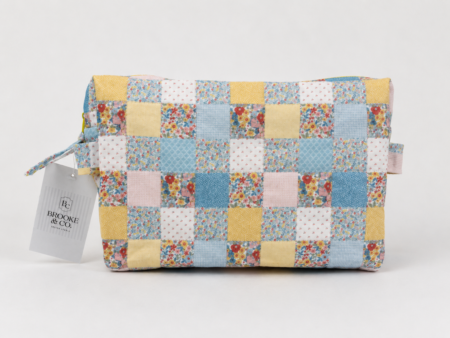 Brooke & Co patchwork makeup bag front view