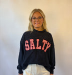 Brooke & co salty girl mockneck navy with red patch wording close