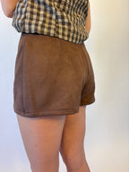 Brooke  Co Willow skort, brown faux suede skort with slit on the side, zip up