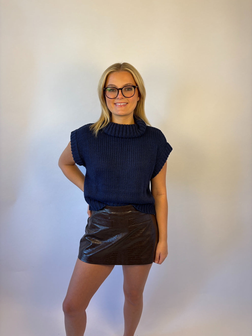 brooke & co the kirsten skort  luxe crocodile-embossed faux leather. This high-waisted skort combines a sleek, polished look with the comfort of built in shorts. 