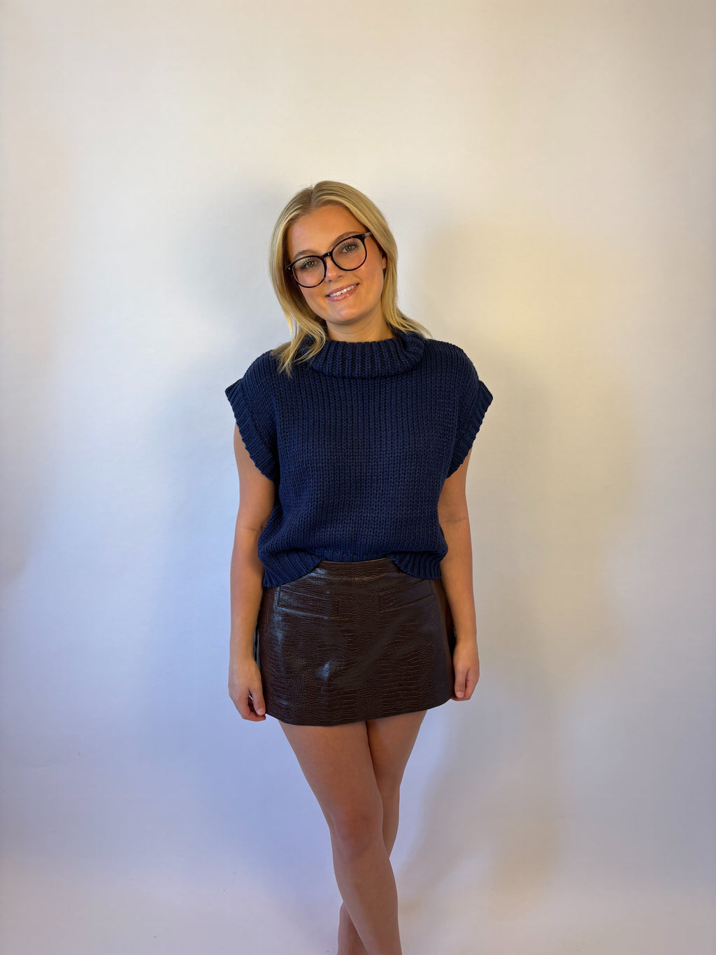 brooke & co the kirsten skort  luxe crocodile-embossed faux leather. This high-waisted skort combines a sleek, polished look with the comfort of built in shorts. 