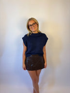 brooke & co the kirsten skort  luxe crocodile-embossed faux leather. This high-waisted skort combines a sleek, polished look with the comfort of built in shorts. 