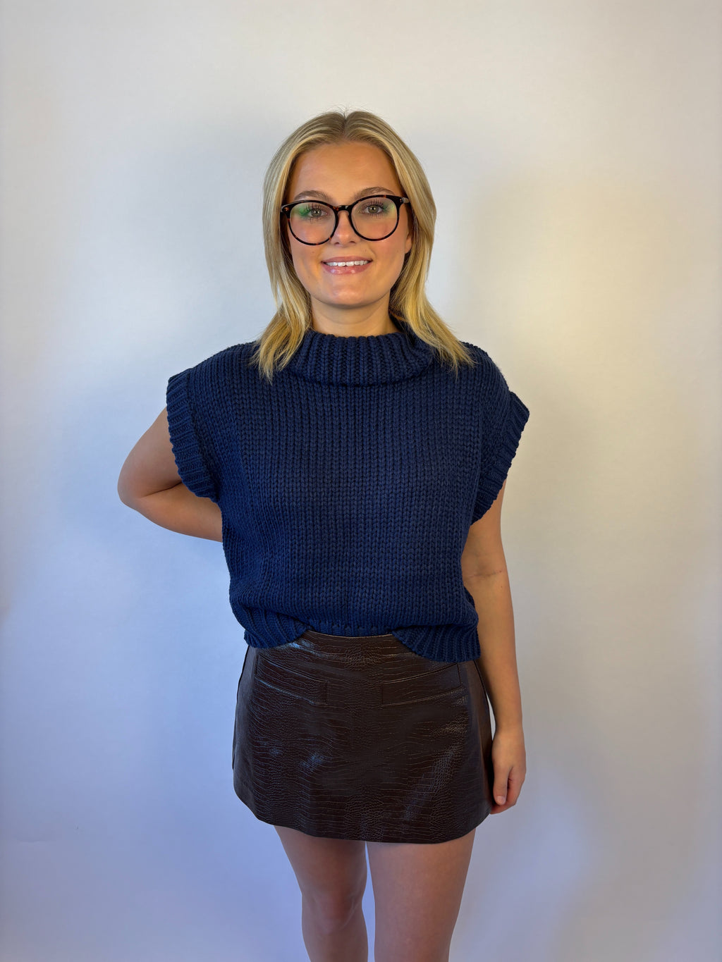 brooke & co the kirsten skort  luxe crocodile-embossed faux leather. This high-waisted skort combines a sleek, polished look with the comfort of built in shorts. 