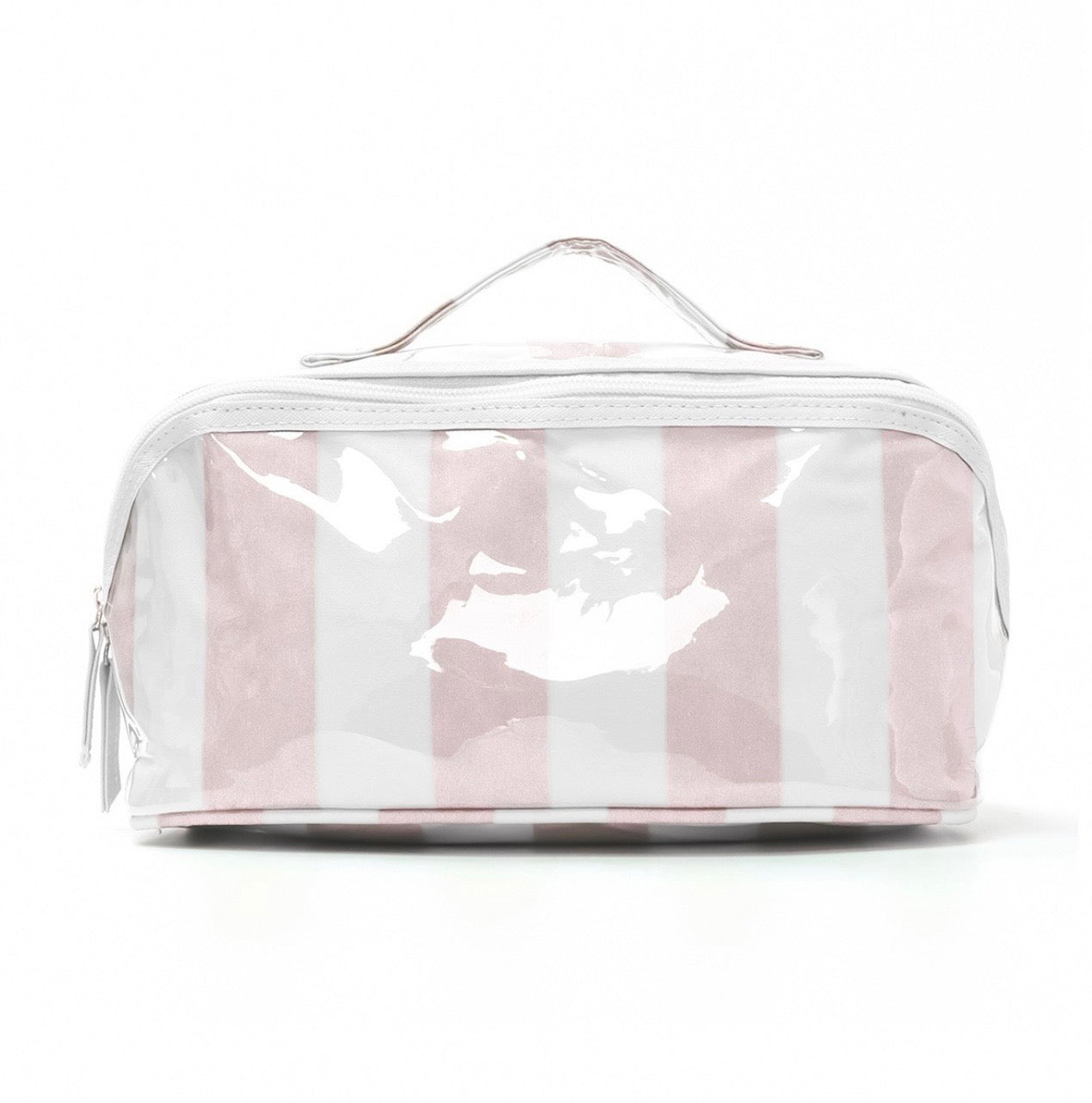 Brooke & co striped cosmetic pouch pink and white stripe