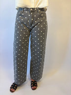 brooke & co the kylie jeans  Featuring an allover polka dot print, a flattering high rise waist, and a relaxed wide leg silhouette