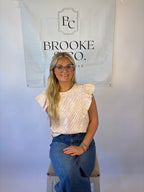 Brooke & co petal blouse with red and white stripe with white flower embroidery and ruffle detail