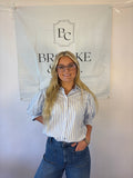 Brooke & co sailor striped shirt with collar and white and blue stripes with puff sleeve