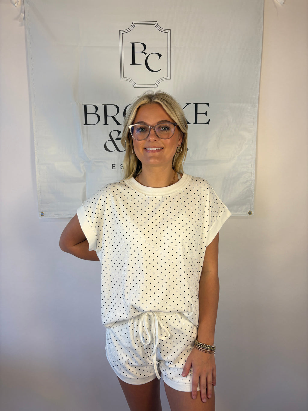 Brooke & Co darling in dots white and black polka set with matching shorts with pockets