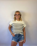 Brooke & Co The harper knit a white knit short sleeve top with black stripes
