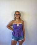 Brooke & Co The avery top purple spaghetti strap peplum top with detail trim