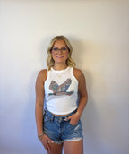 Brooke & Co The mallory tank featuring a sleeveless tank with bejeweled mallard duck 