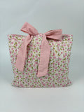 Brooke & Co handmade quilted Bible cover pink floral print with bow tie