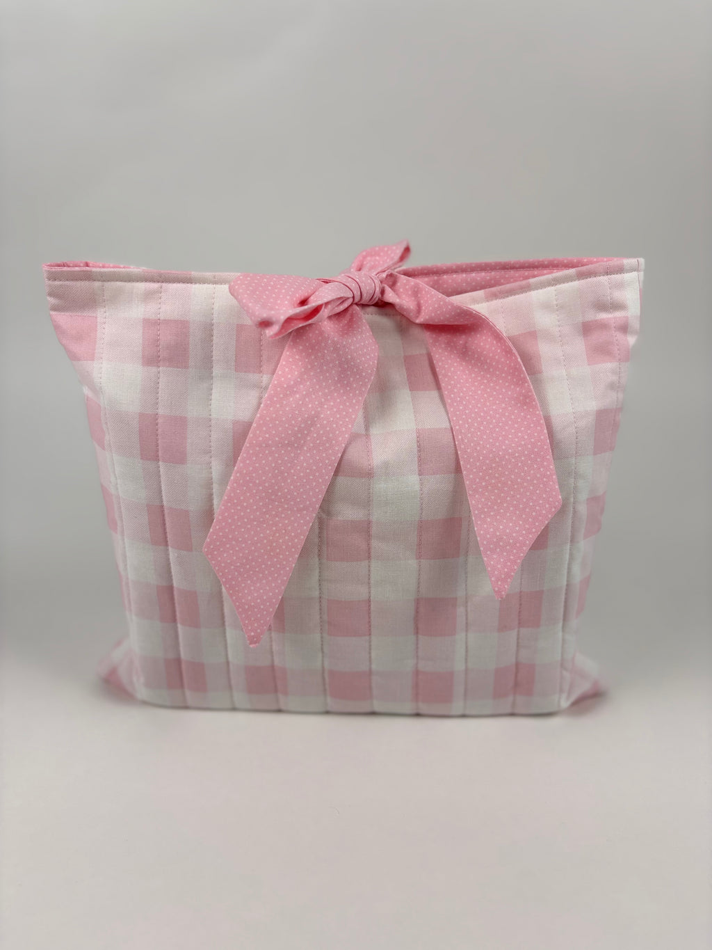 Brooke & Co handmade quilted Bible cover pink gingham print with bow tie