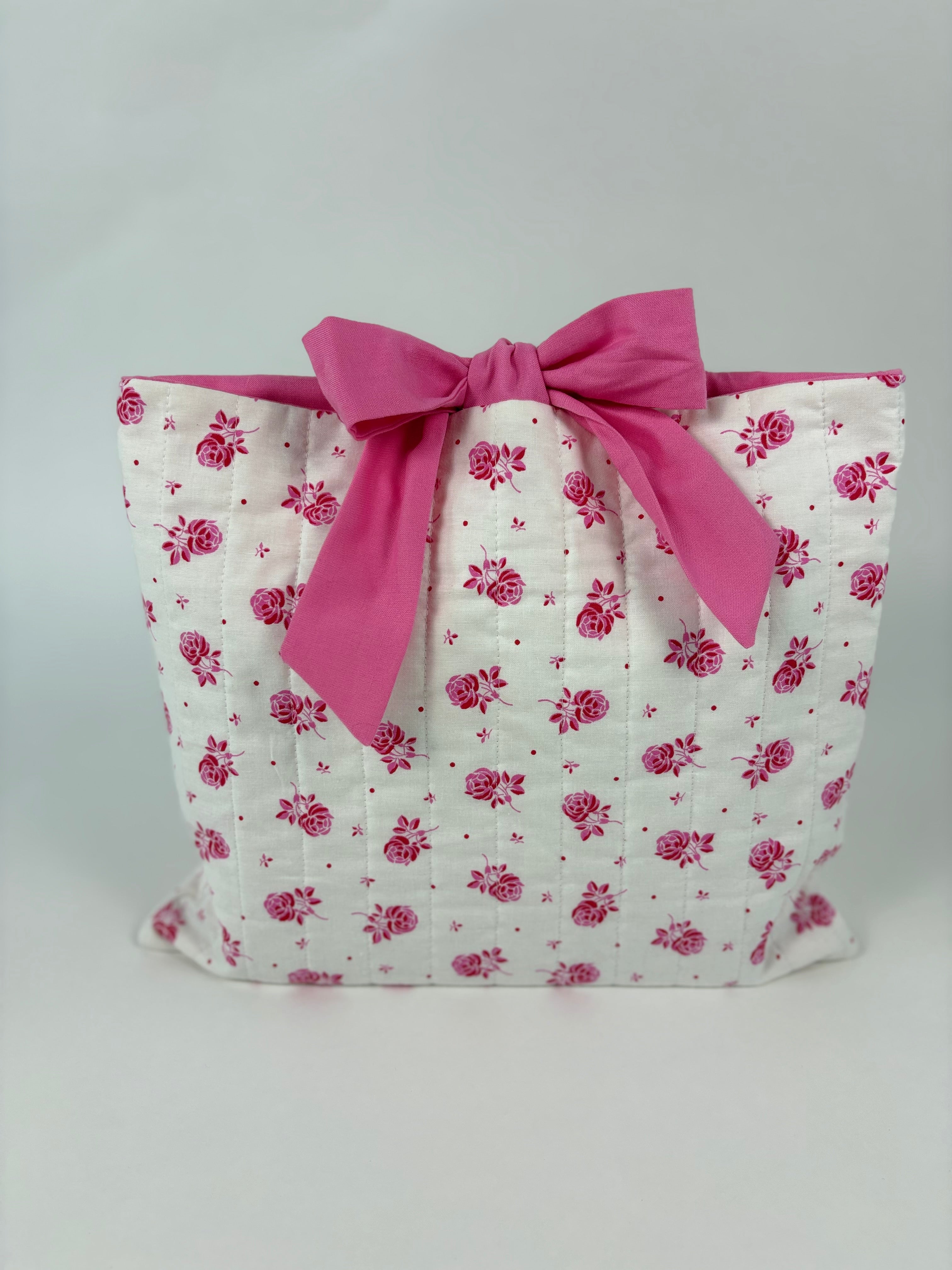 Brooke & Co handmade quilted Bible cover pink roses print with bow tie