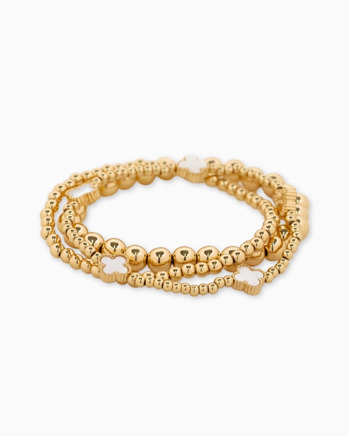 Mother of Pearl Clover Stretch Bead Bracelets, Set of 3