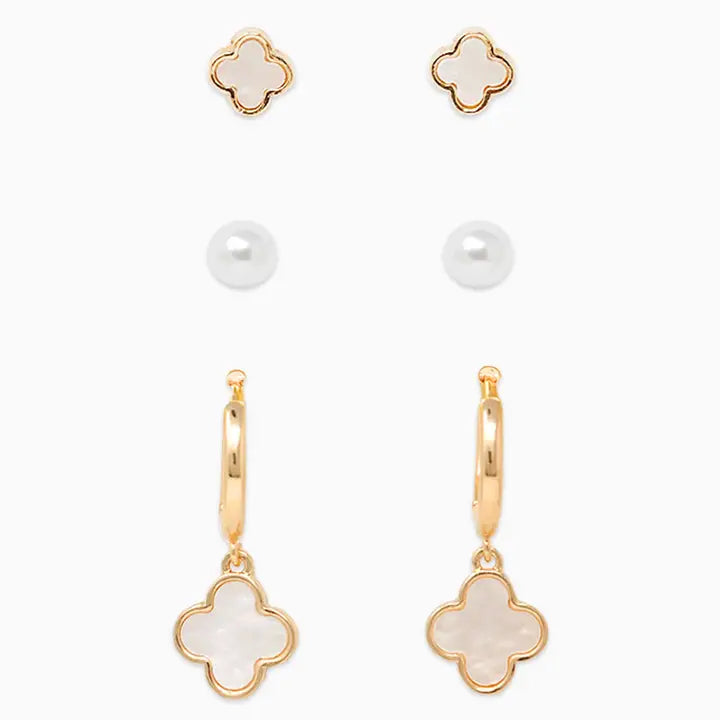 Mother of Pearl Clover Earring Set of 3