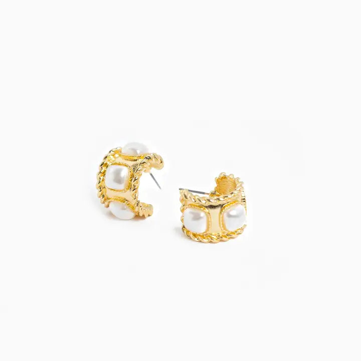 Rope Textured Square Pearl Hoop Earring
