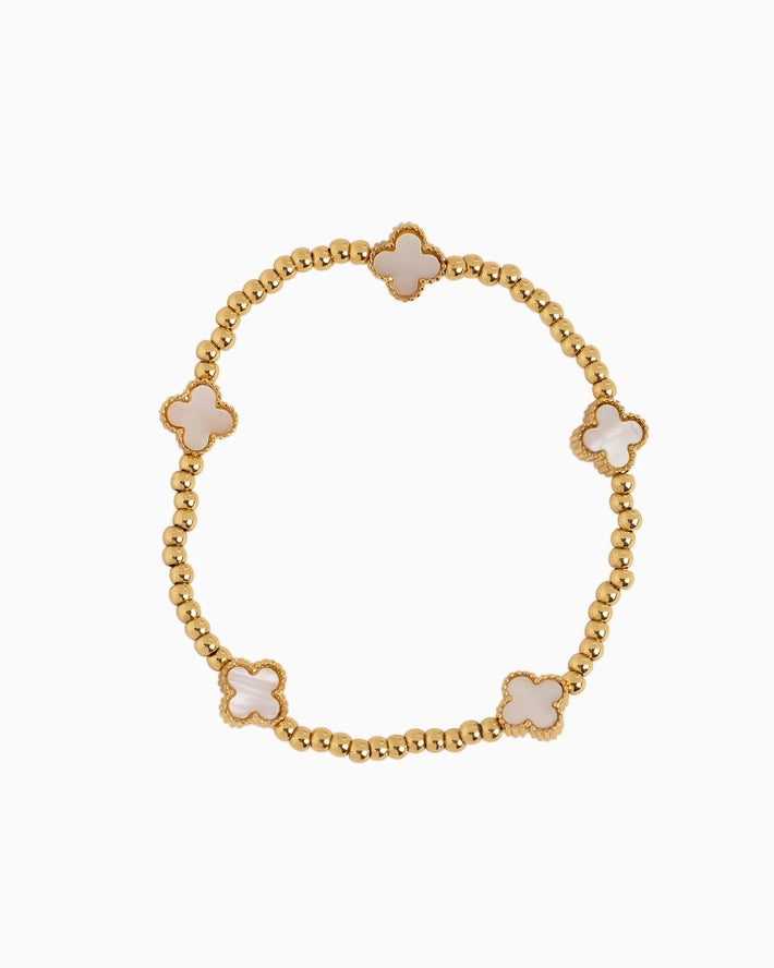 Mother of Pearl Clover Stretch Bead Bracelets, Set of 3