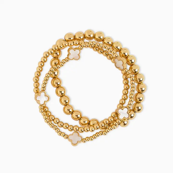 Mother of Pearl Clover Stretch Bead Bracelets, Set of 3