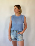 Brooke & Co Blue Breeze Top blue sleeveless boutique sweater front view