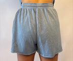 Brooke & Co blue drift shorts with pockets and tie waistband back view