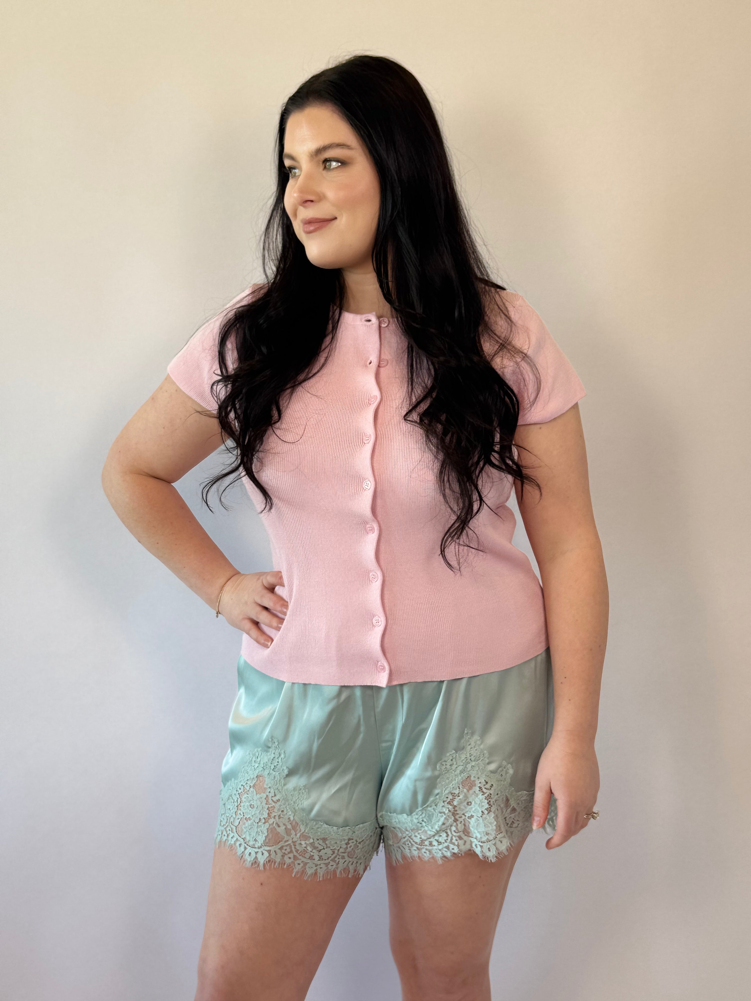 Brooke & Co Blushing Babe Knit pink boutique knit top front view