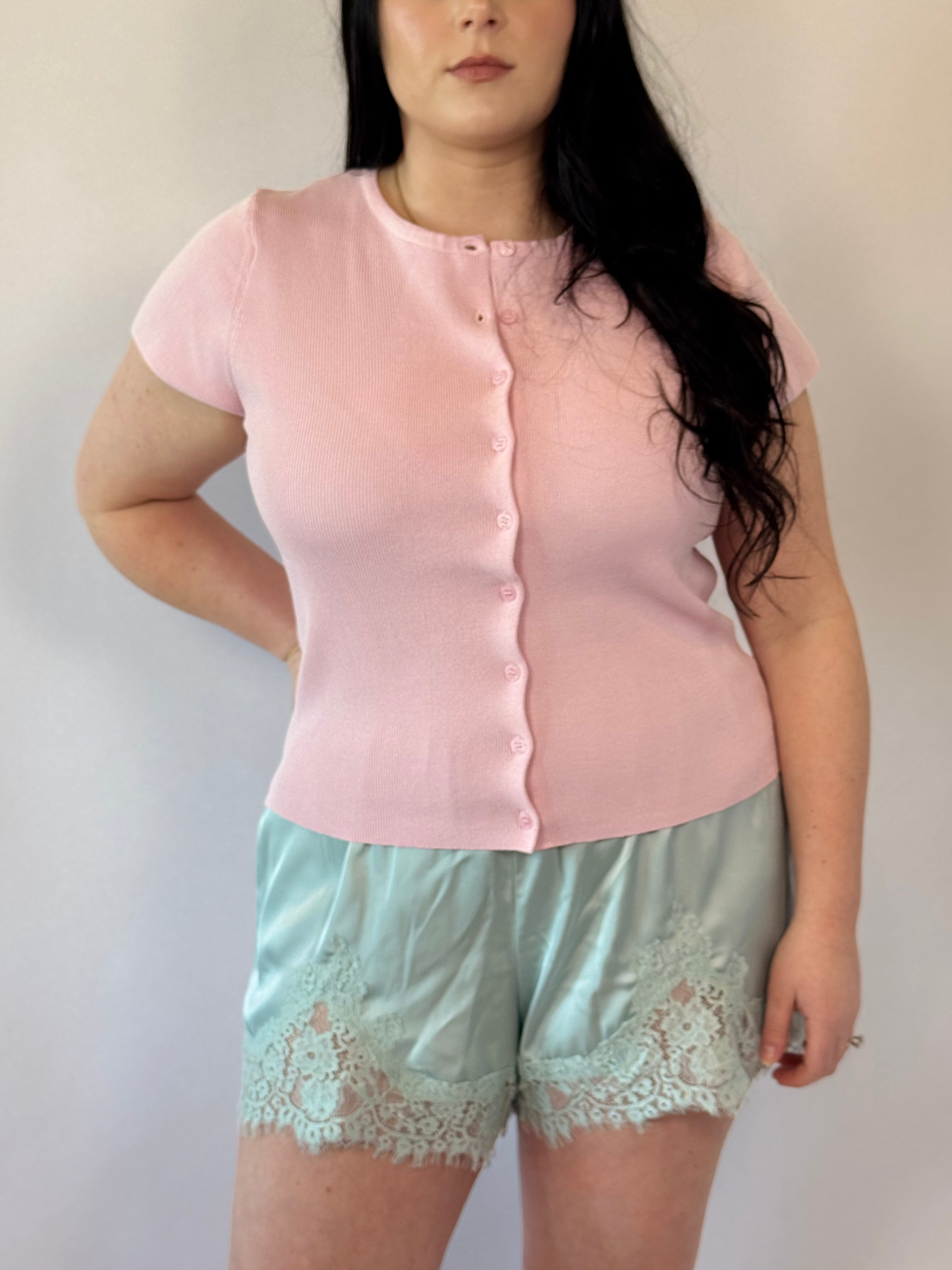 Brooke & Co Blushing Babe Knit pink boutique knit top close up detail