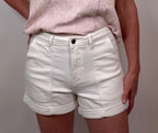 Brooke & Co bright tide denim shorts in white denim with cuffed hem and high rise fit detail