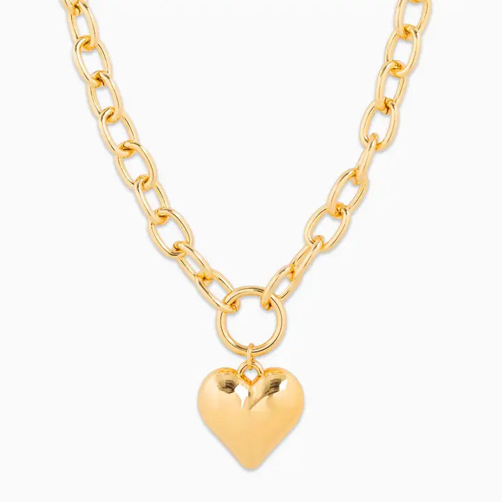 Puffy Heart Chunky Oval Chain Necklace