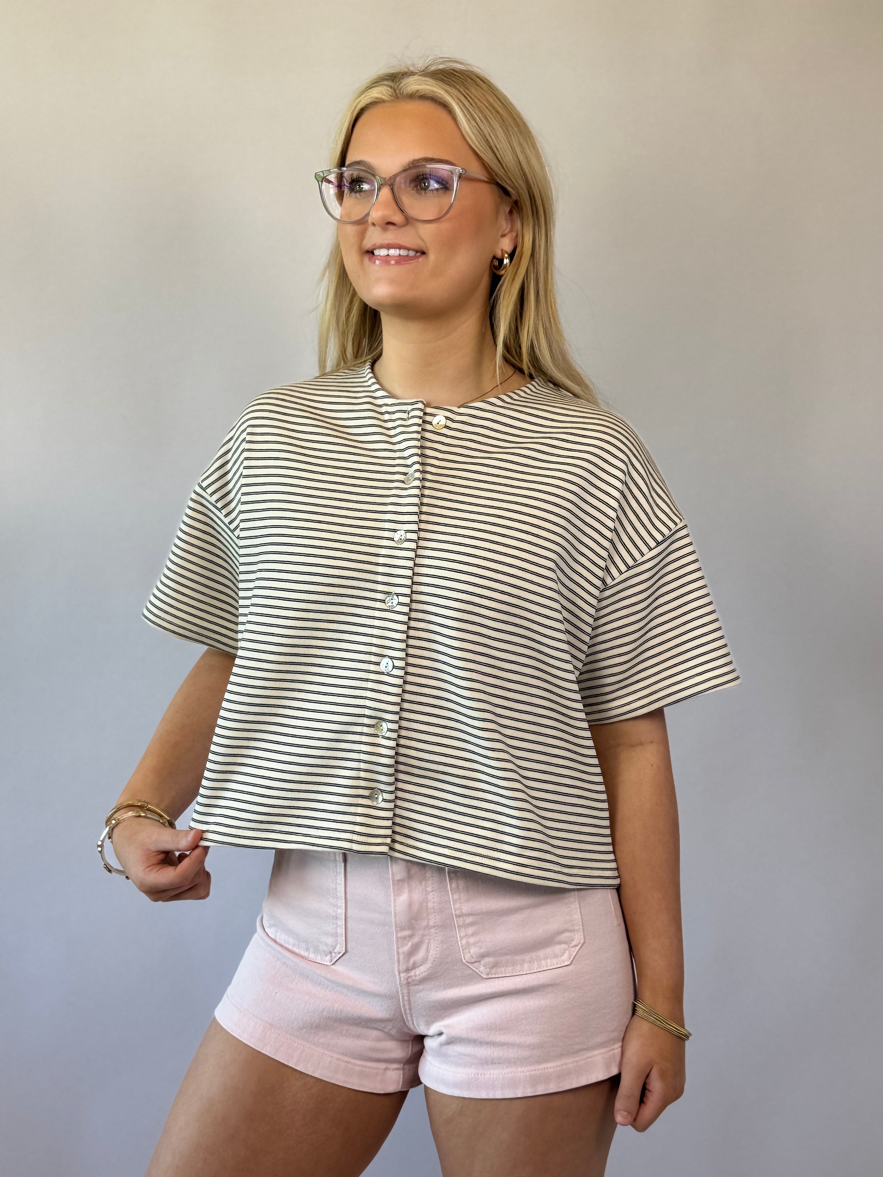 Brooke & Co City Girl top ivory and black boutique top front view