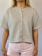 Brooke & Co City Girl top ivory and black boutique top close up view