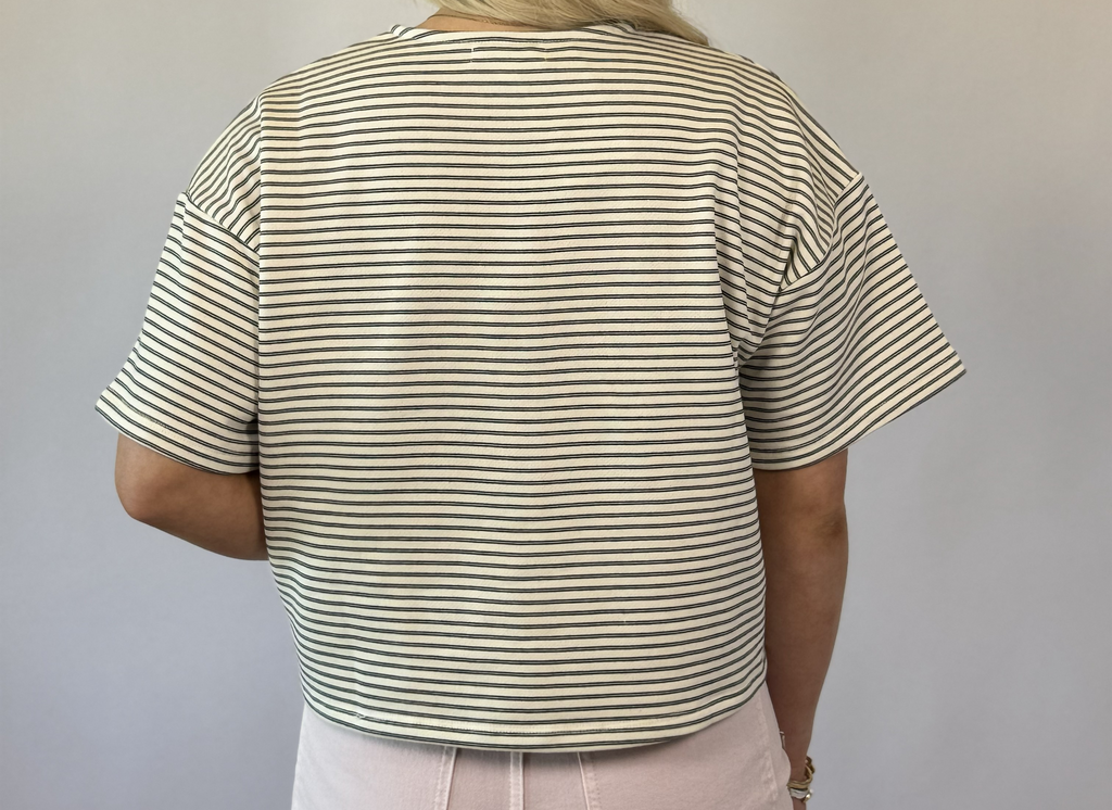 Brooke & Co City Girl top ivory and black boutique top back view