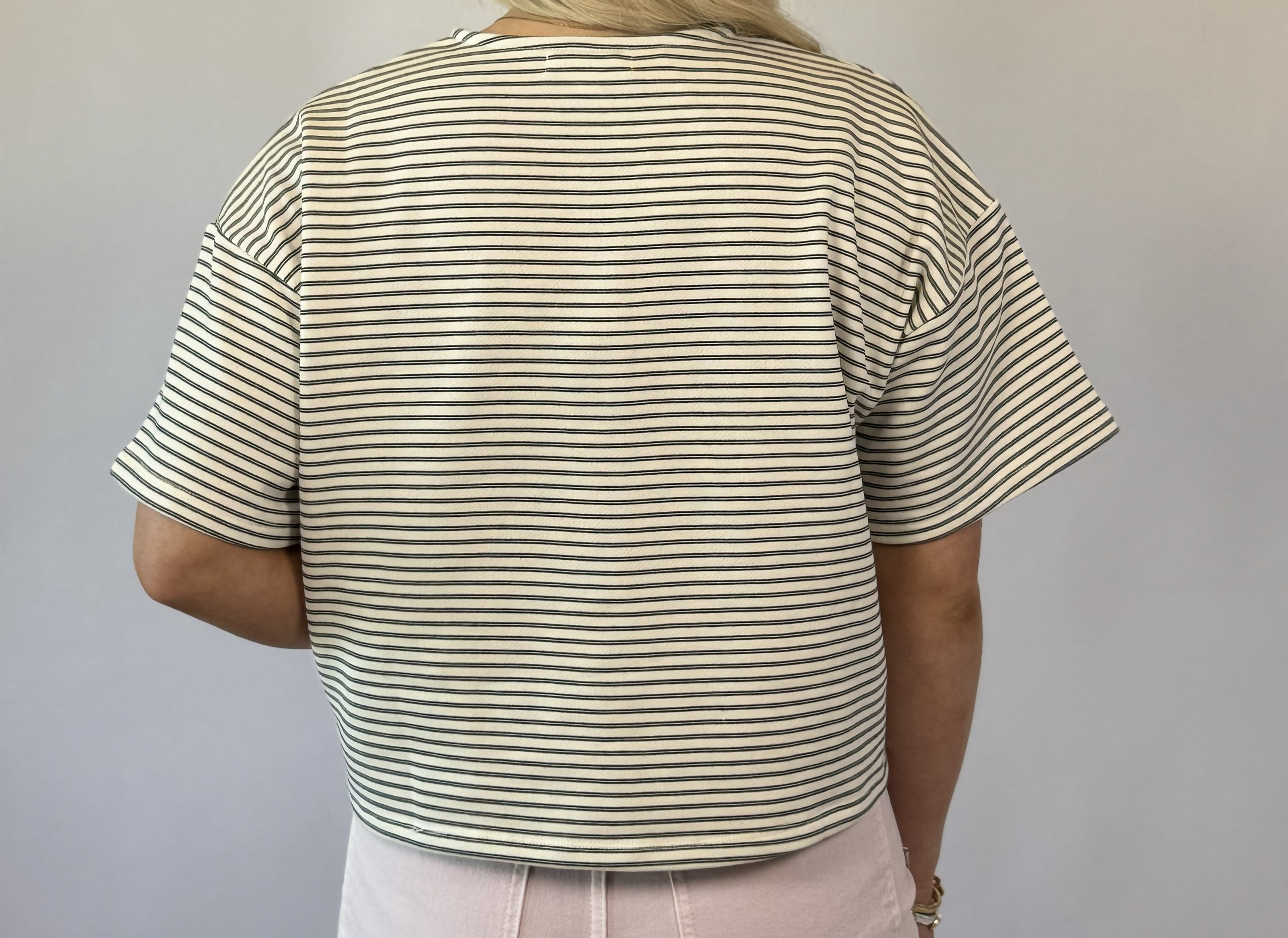 Brooke & Co City Girl top ivory and black boutique top back view