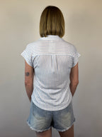 Brooke & Co Coastline Striped Top blue and white striped button down boutique shirt back view