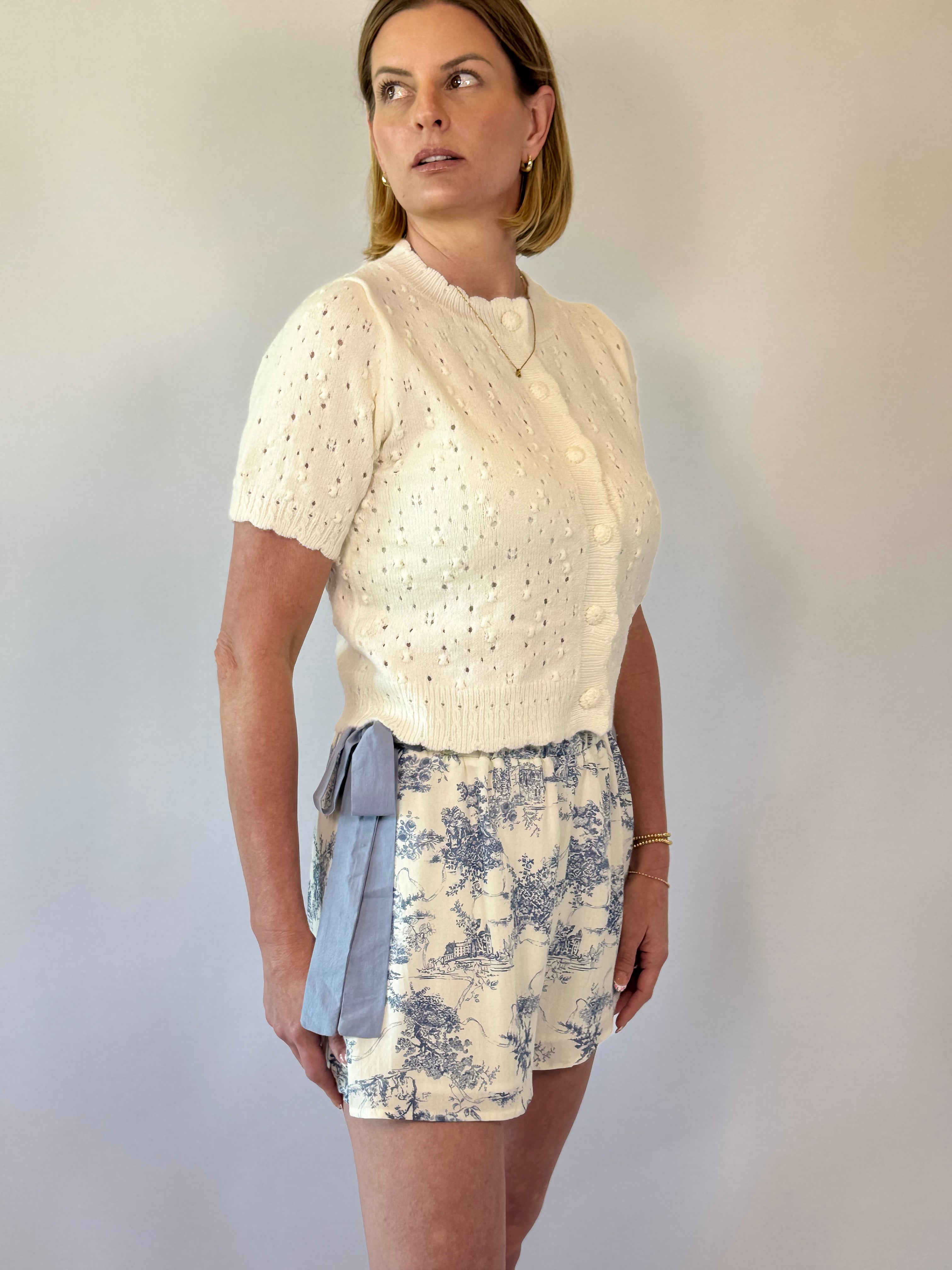 Brooke & Co Everyday Darling Top ivory boutique knit button down sweater front  detail