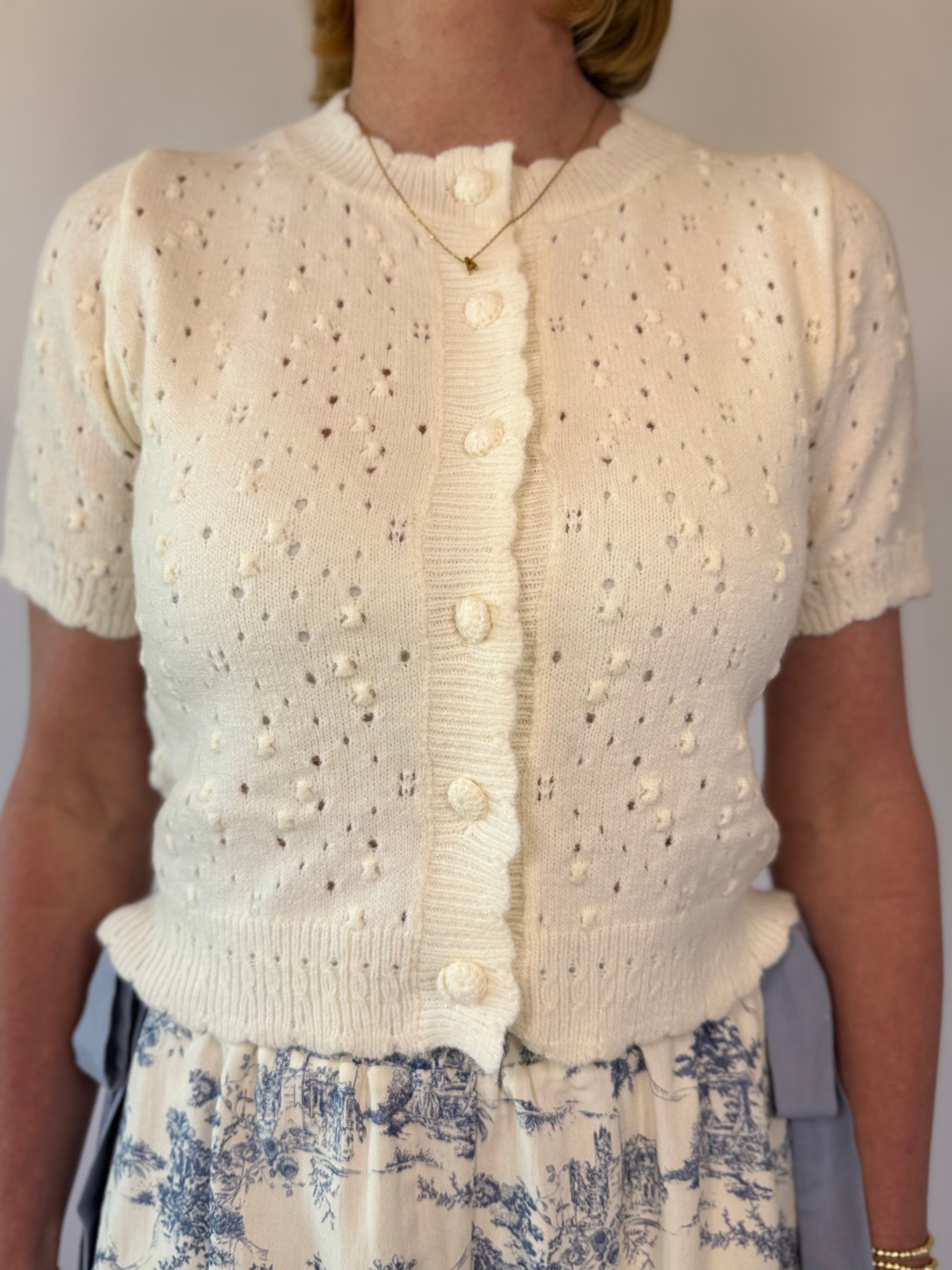 Brooke & Co Everyday Darling Top ivory boutique knit button down sweater close up detail