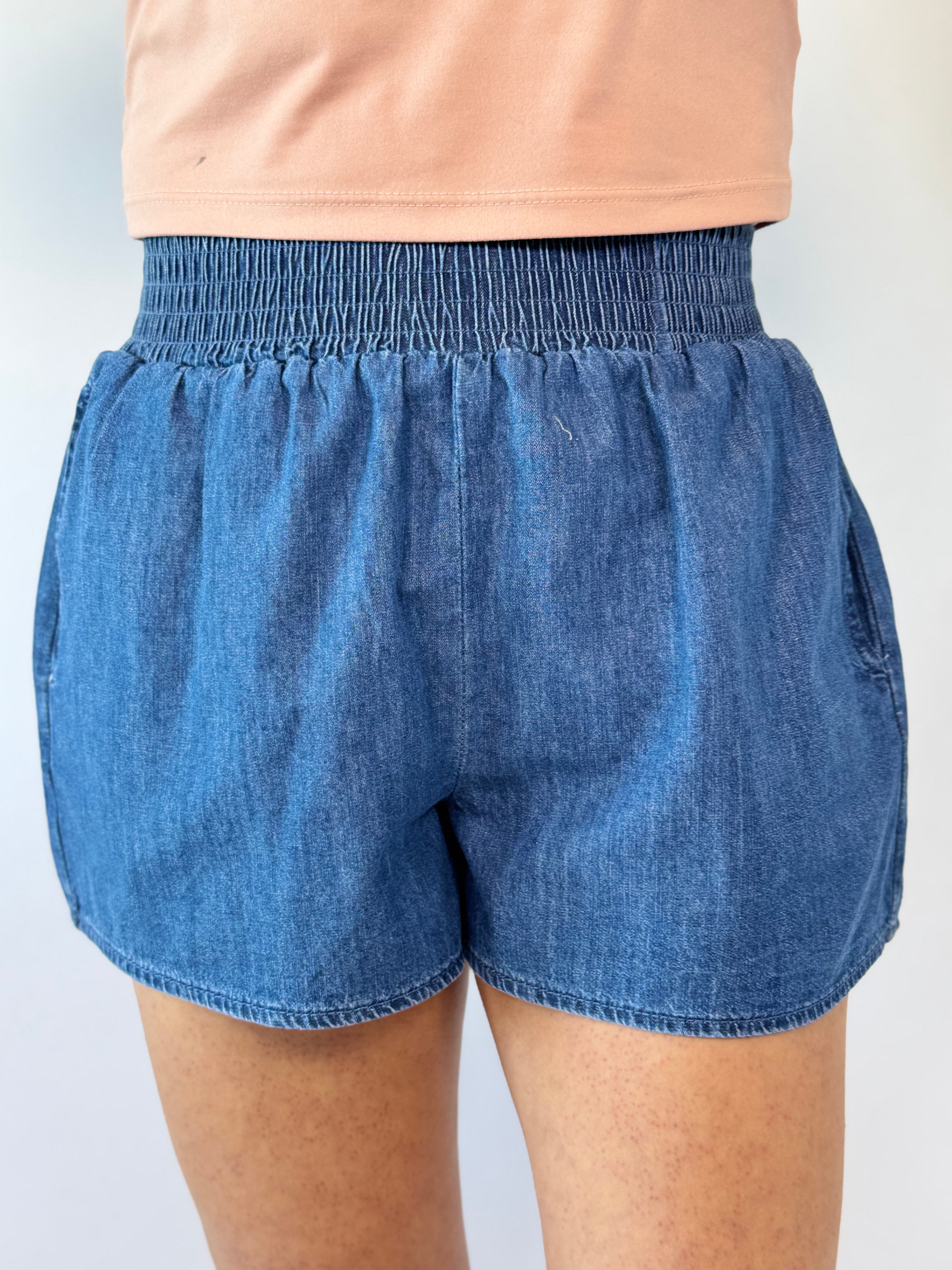 Brooke & Co Easy Days Denim Shorts lightweight denim boutique shorts front detail