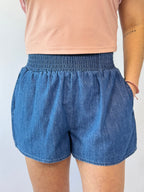 Brooke & Co Easy Days Denim Shorts lightweight denim boutique shorts front view