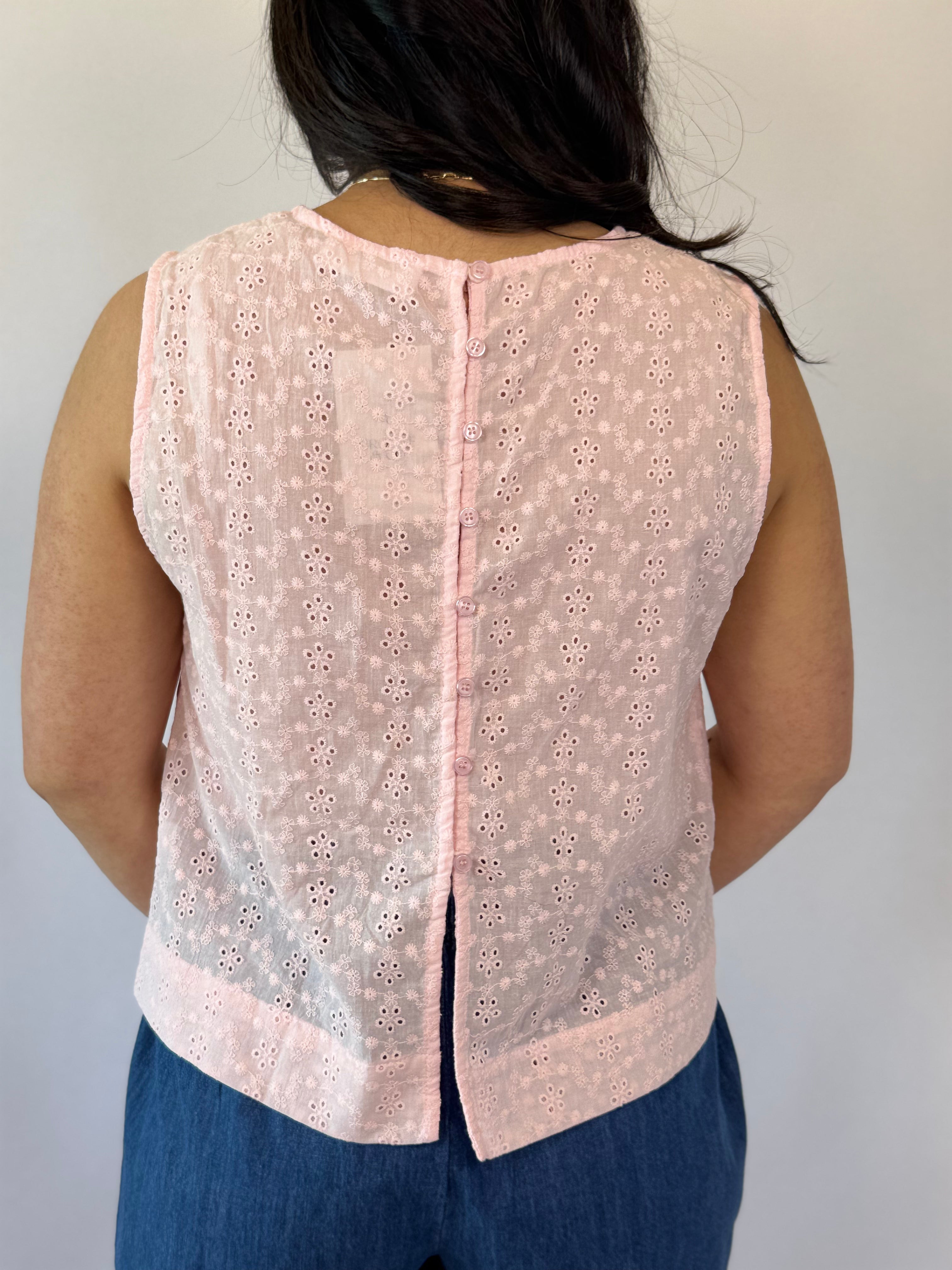 Brooke & Co Darling Eyelet Top pink eyelet boutique tank back view