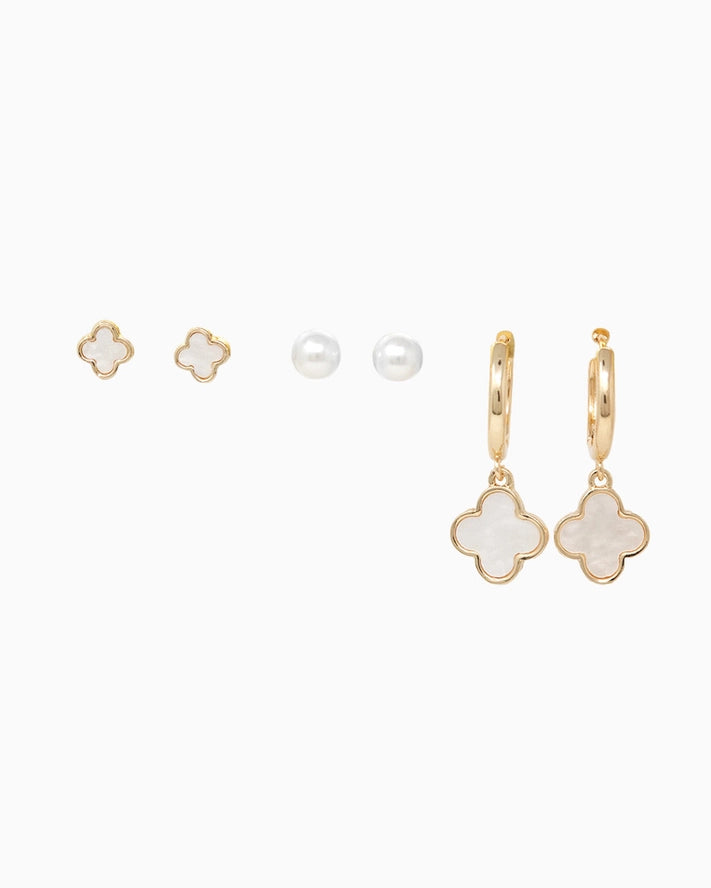 Mother of Pearl Clover Earring Set of 3