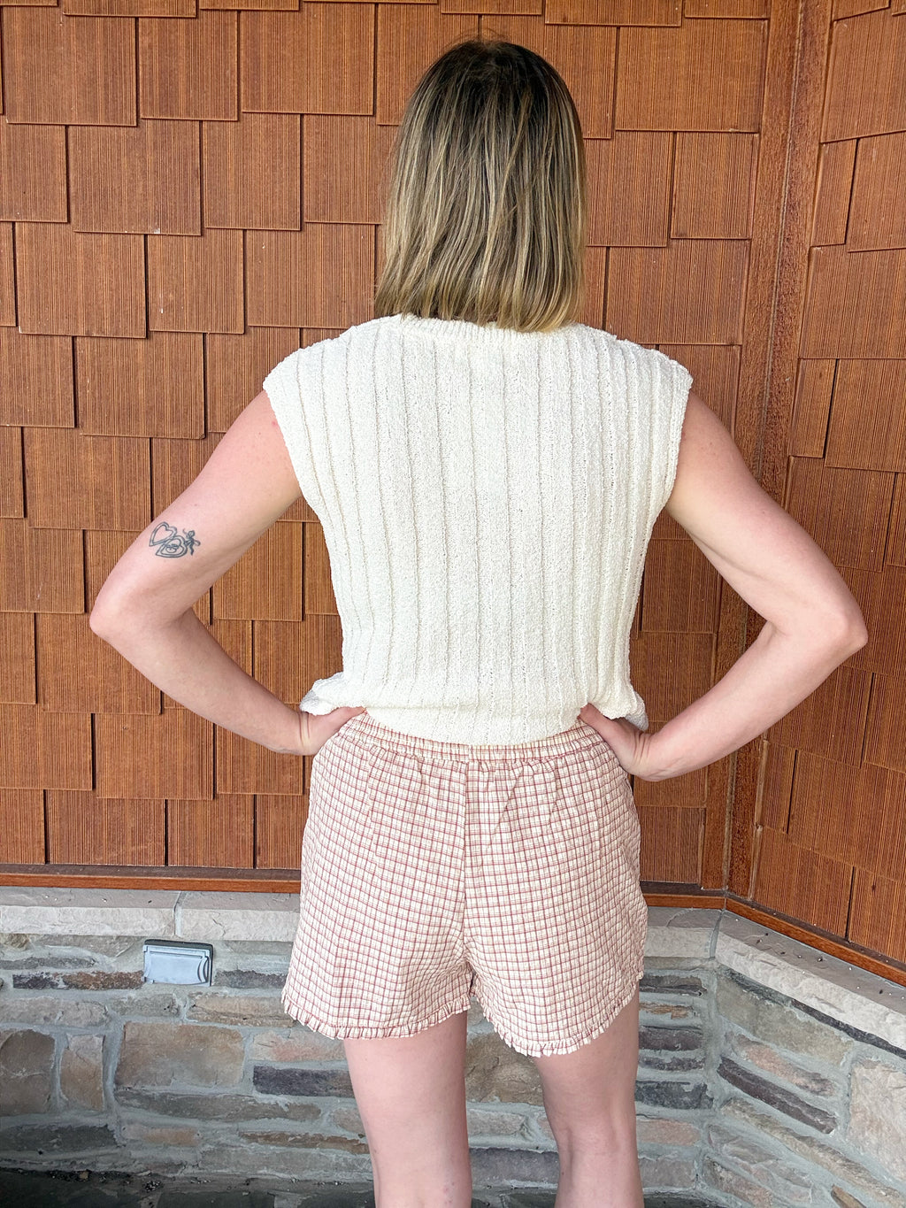 brooke & co sweet picnic shorts back view in yellow and red gingham showing relaxed fit and comfortable silhouette
