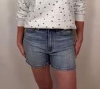 Brooke & Co harbor light denim shorts in light wash denim with fitted stretch and high rise detail front view