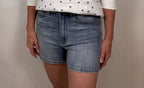 Brooke & Co harbor light denim shorts in light wash denim with fitted stretch and high rise detail