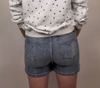Brooke & Co harbor light denim shorts in light wash denim with fitted stretch and high rise detail back view