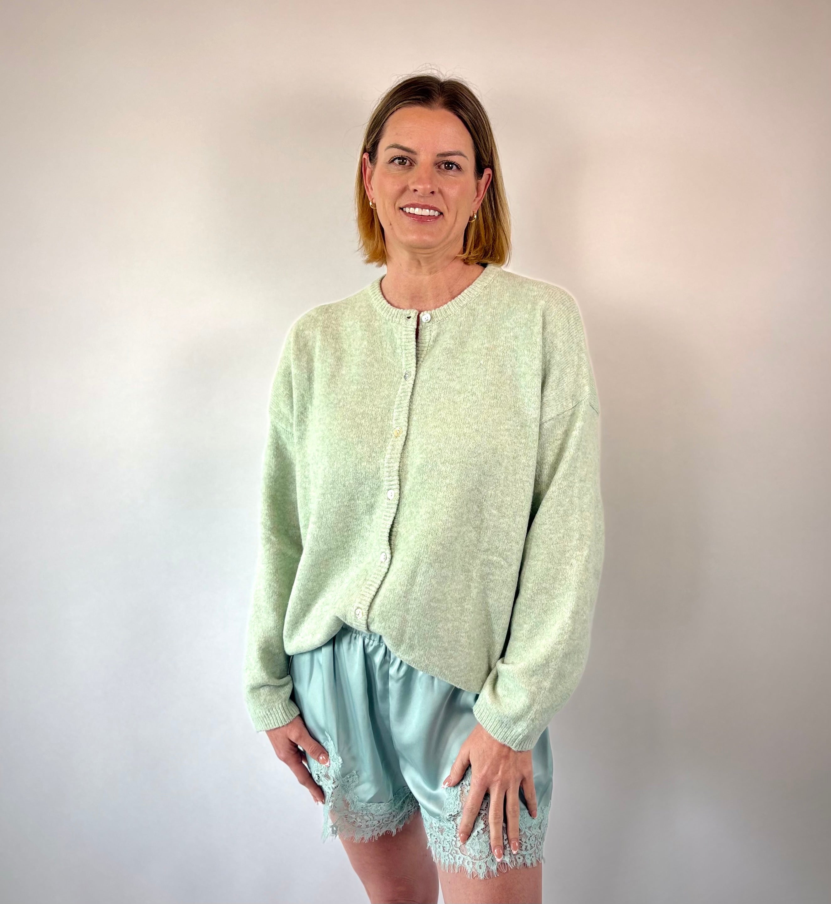 Brooke & Co mint daydream meet green cardigan outfit styling view