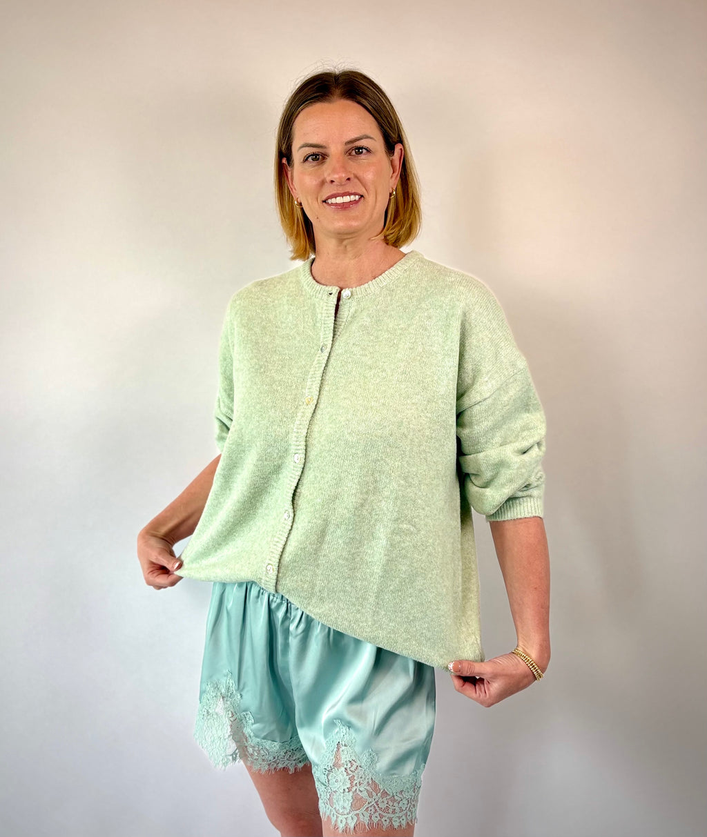 Brooke & Co mint daydream cardigan mint green lightweight button front sweater view